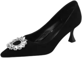 TinaCus Genuine Leather Handmade Genuine Leather Pointy Toe Crystal Dcor Slip On Mid Kitten Heel Pumps Shoes
