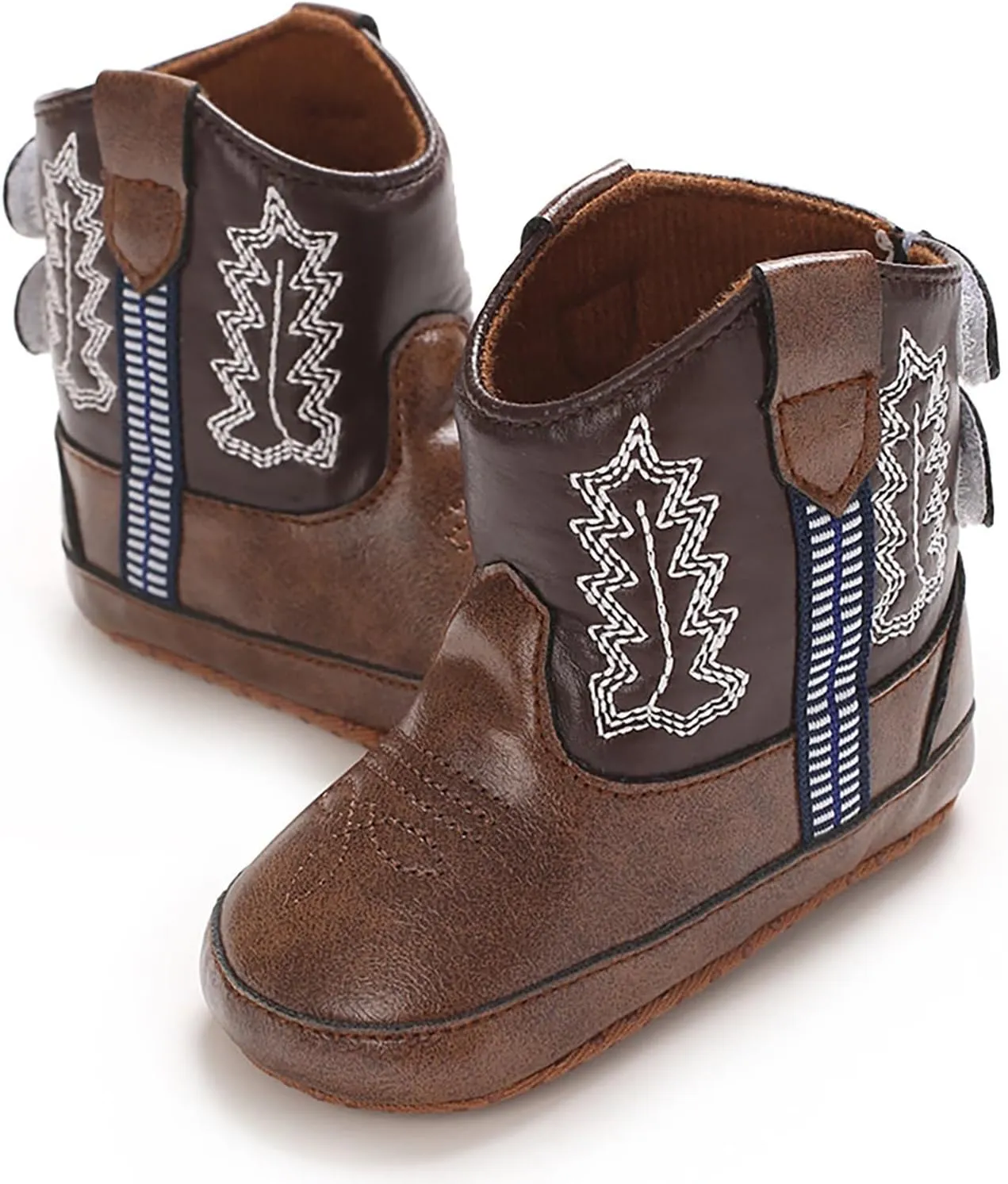Toddler Infant Leather Soft Sole Cowboy Boots for Baby Boys Girls Newborn Prewalker Non Slip Shoes with Embroidery