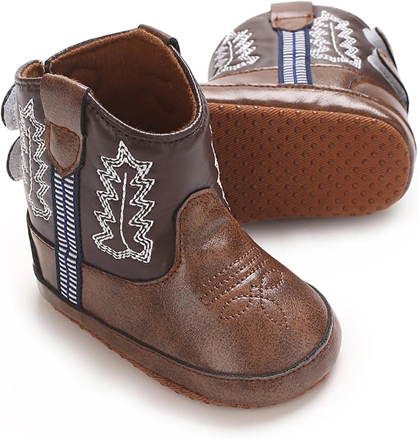 Toddler Infant Leather Soft Sole Cowboy Boots for Baby Boys Girls Newborn Prewalker Non Slip Shoes with Embroidery