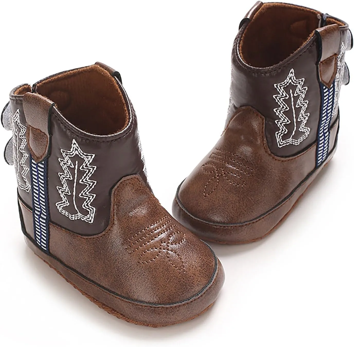 Toddler Infant Leather Soft Sole Cowboy Boots for Baby Boys Girls Newborn Prewalker Non Slip Shoes with Embroidery