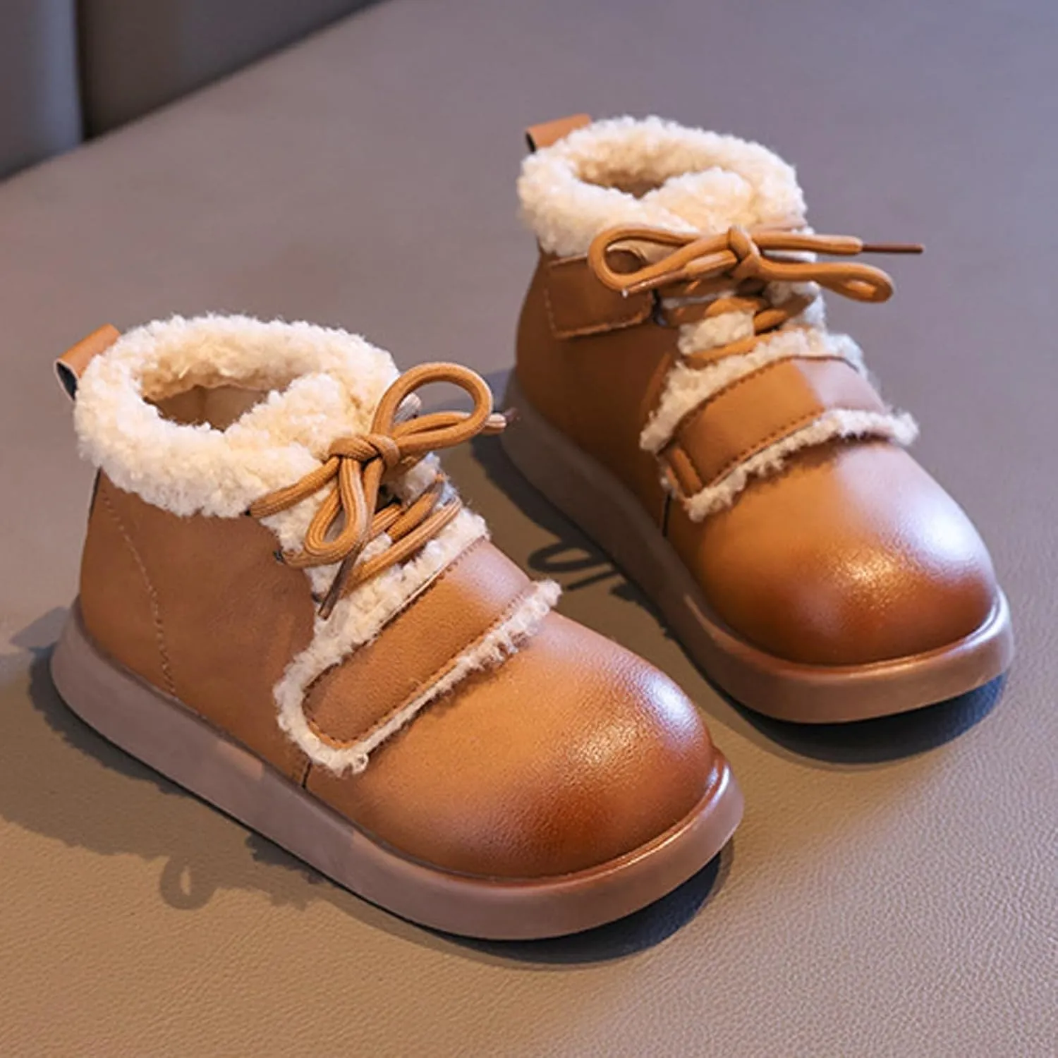 Toddler Kids Winter Snow Boots Slip On Cold Weather Sneakers Anti-Slip Fleece Ankle Boots Baby Girl Glittery Shoes
