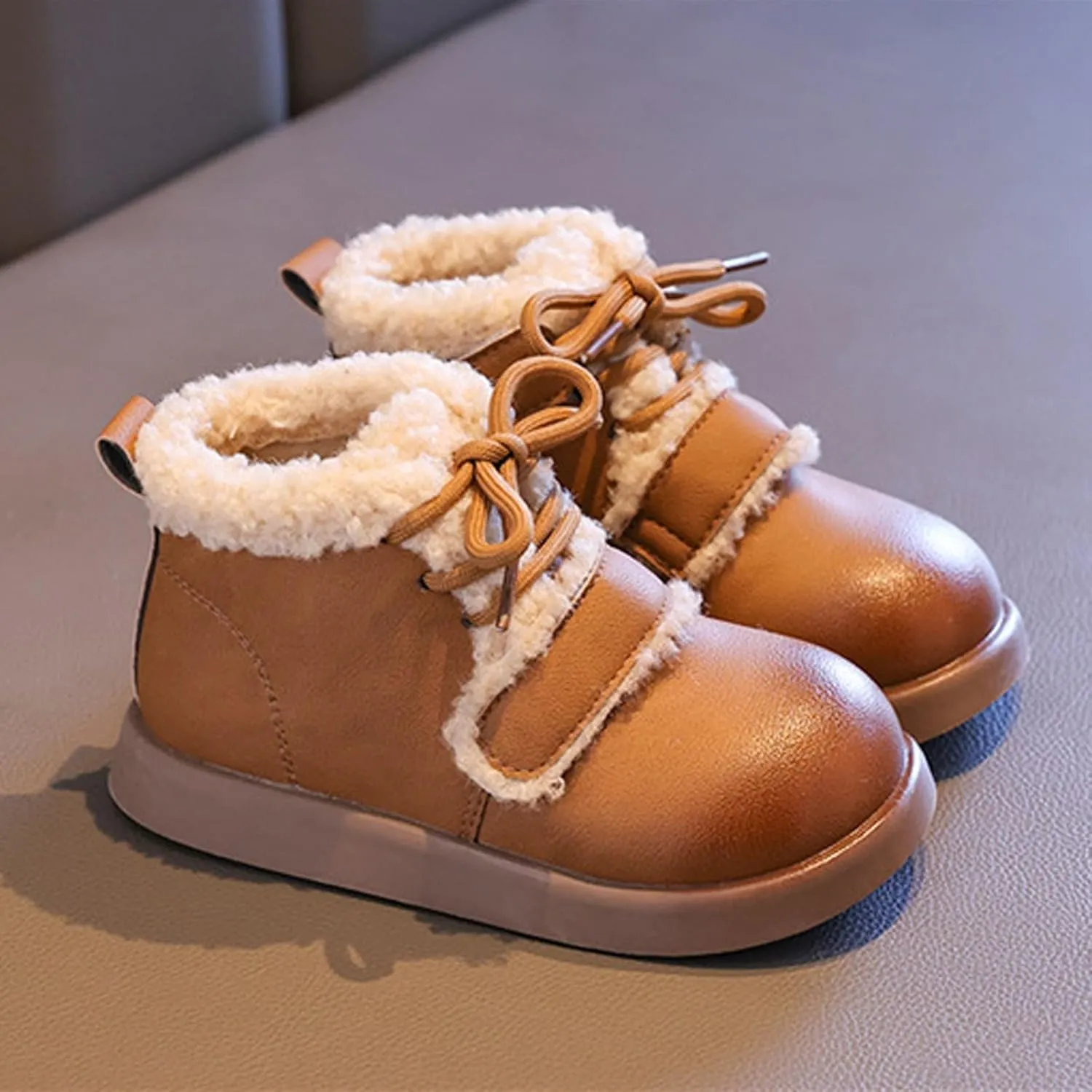 Toddler Kids Winter Snow Boots Slip On Cold Weather Sneakers Anti-Slip Fleece Ankle Boots Baby Girl Glittery Shoes