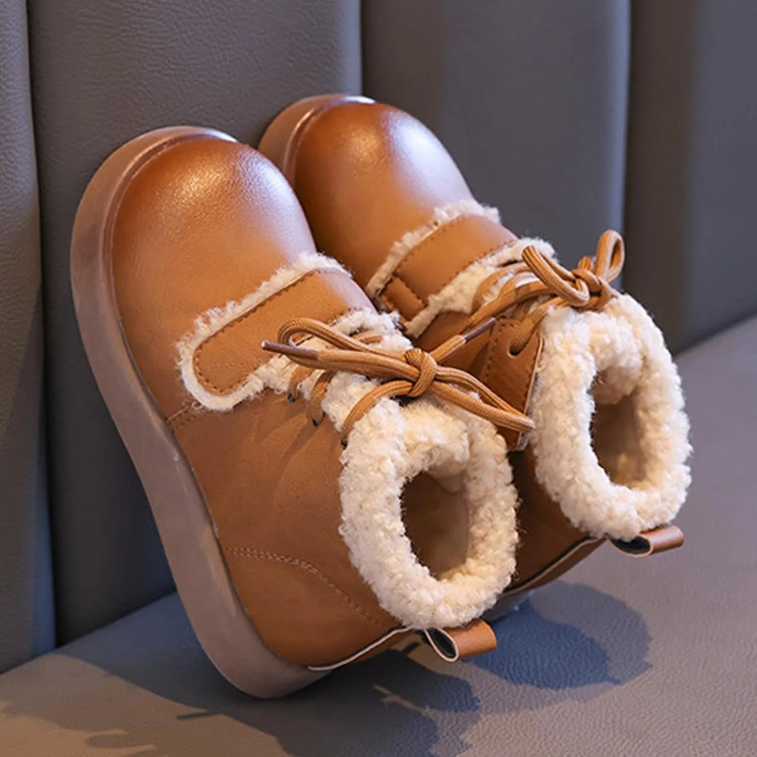 Toddler Kids Winter Snow Boots Slip On Cold Weather Sneakers Anti-Slip Fleece Ankle Boots Baby Girl Glittery Shoes