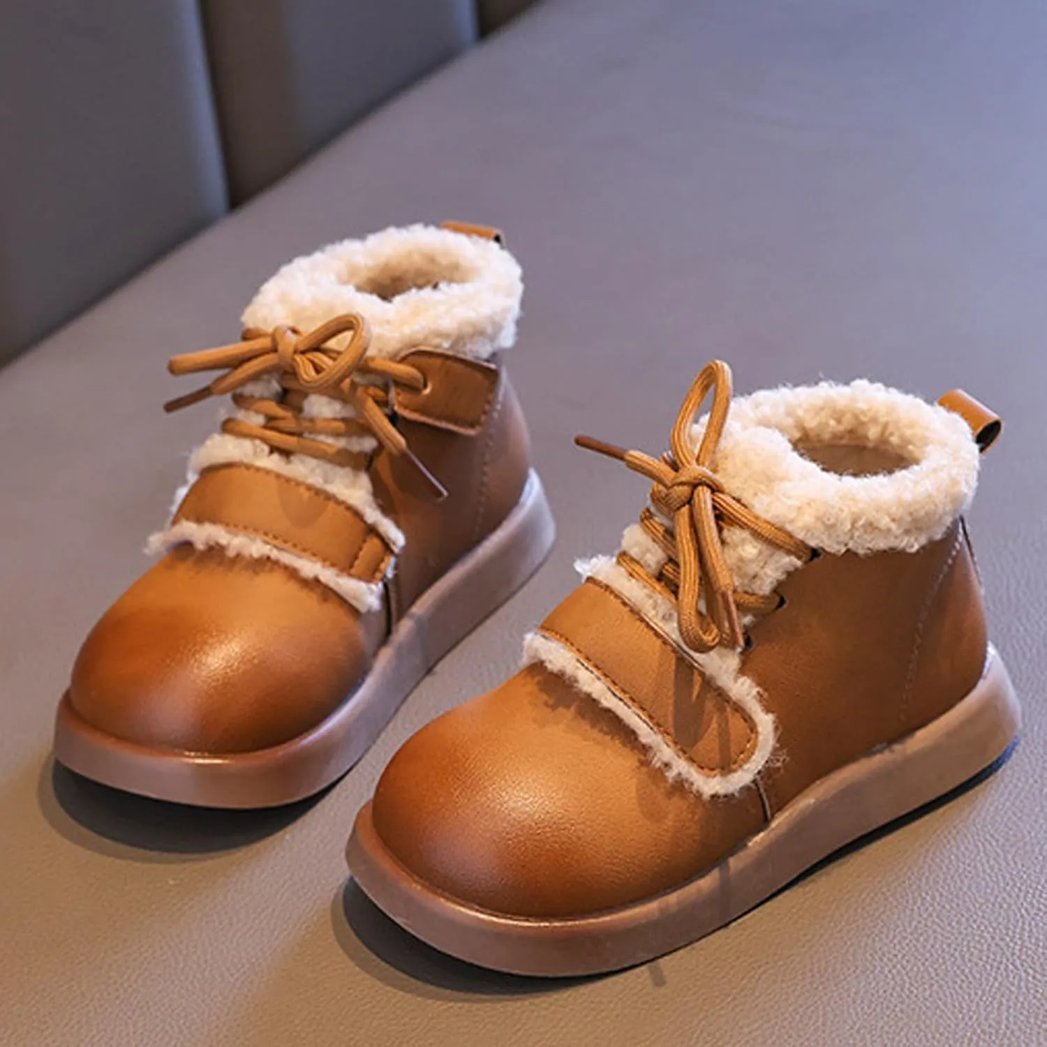 Toddler Kids Winter Snow Boots Slip On Cold Weather Sneakers Anti-Slip Fleece Ankle Boots Baby Girl Glittery Shoes