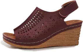 Wedge Sandals Women Summer Comfortable Open Toe Dressy Peep Bow Hollow Out Slingback Casual Adjustable Buckle Strap Flats Summer Slip On Ankle Sandal Walking Platform Beach Fashion Shoes
