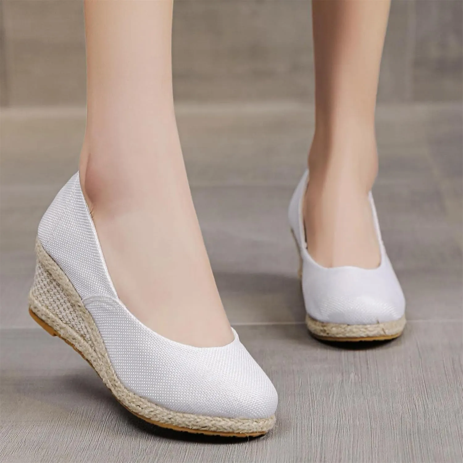 Women's Closed Toe Espadrilles Wedge Sandals Round Slip On Comfy Platform Pumps Shoes Solid Color Pointed Comfortable Canvas Wide Width Sandal Shoes Dressy Casual Summer Espadrille Wedges