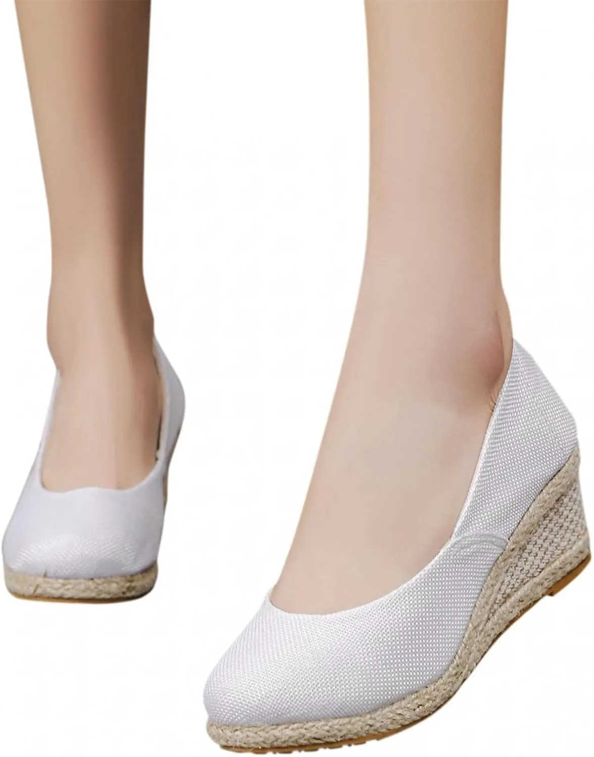 Women's Closed Toe Espadrilles Wedge Sandals Round Slip On Comfy Platform Pumps Shoes Solid Color Pointed Comfortable Canvas Wide Width Sandal Shoes Dressy Casual Summer Espadrille Wedges