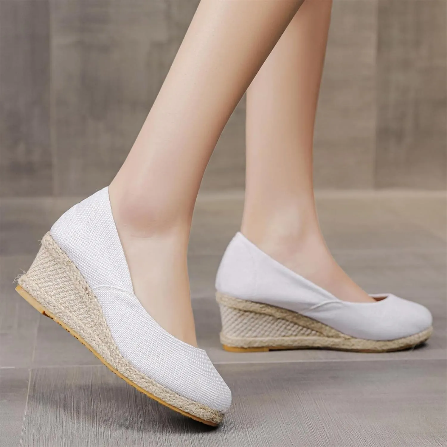 Women's Closed Toe Espadrilles Wedge Sandals Round Slip On Comfy Platform Pumps Shoes Solid Color Pointed Comfortable Canvas Wide Width Sandal Shoes Dressy Casual Summer Espadrille Wedges