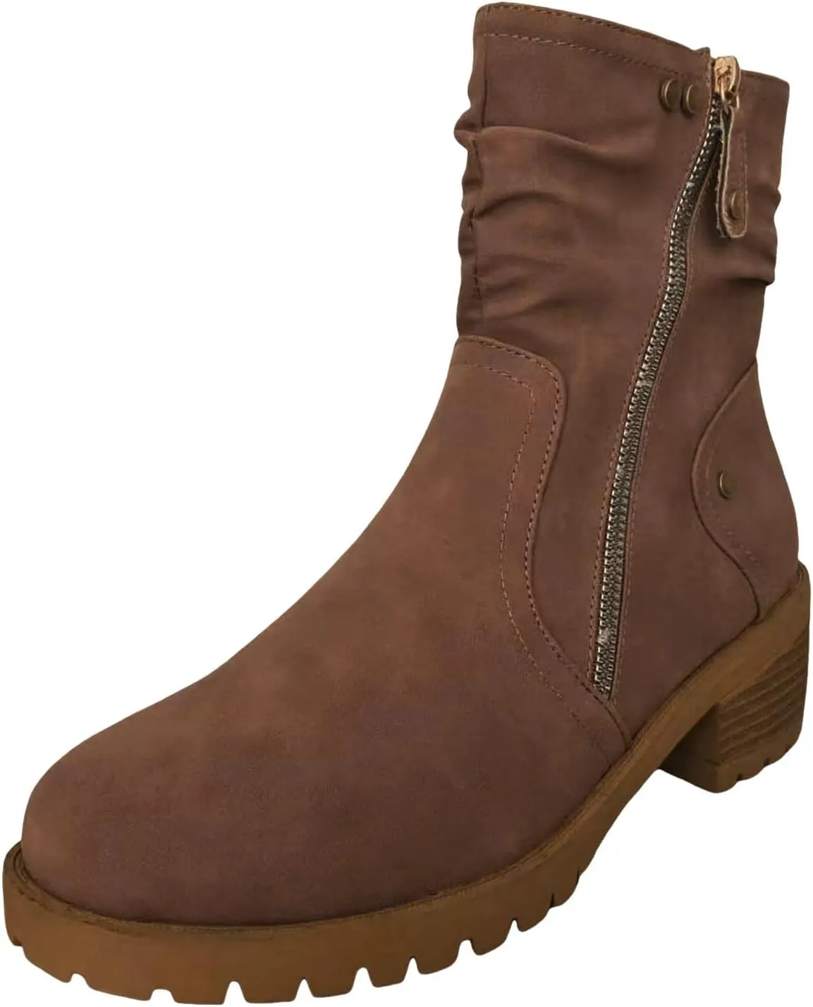 Women's Combat Boots Side Zip up Low Heel Ankle Boots Stacked Chunky Block Heels Booties Casual Comfy Booties