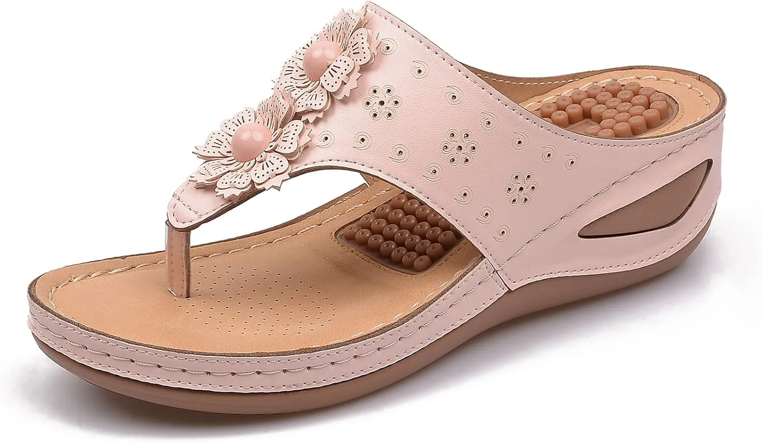 Womens Comfy Wedge Orthopedic Sandals Summer Platform Wedges Flower Comfortable Dressy Casual Beach Shoes Slides Walking Flip Flops for Women with Arch Support Breathable Lightweight Slippers