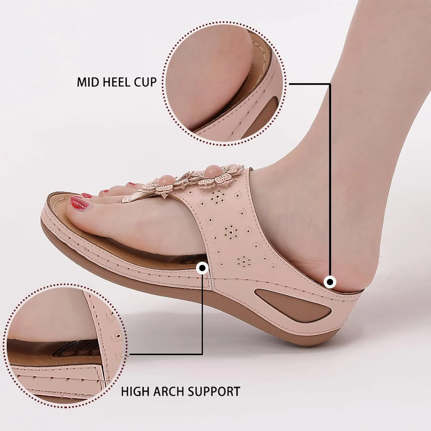 Womens Comfy Wedge Orthopedic Sandals Summer Platform Wedges Flower Comfortable Dressy Casual Beach Shoes Slides Walking Flip Flops for Women with Arch Support Breathable Lightweight Slippers