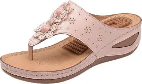 Womens Comfy Wedge Orthopedic Sandals Summer Platform Wedges Flower Comfortable Dressy Casual Beach Shoes Slides Walking Flip Flops for Women with Arch Support Breathable Lightweight Slippers