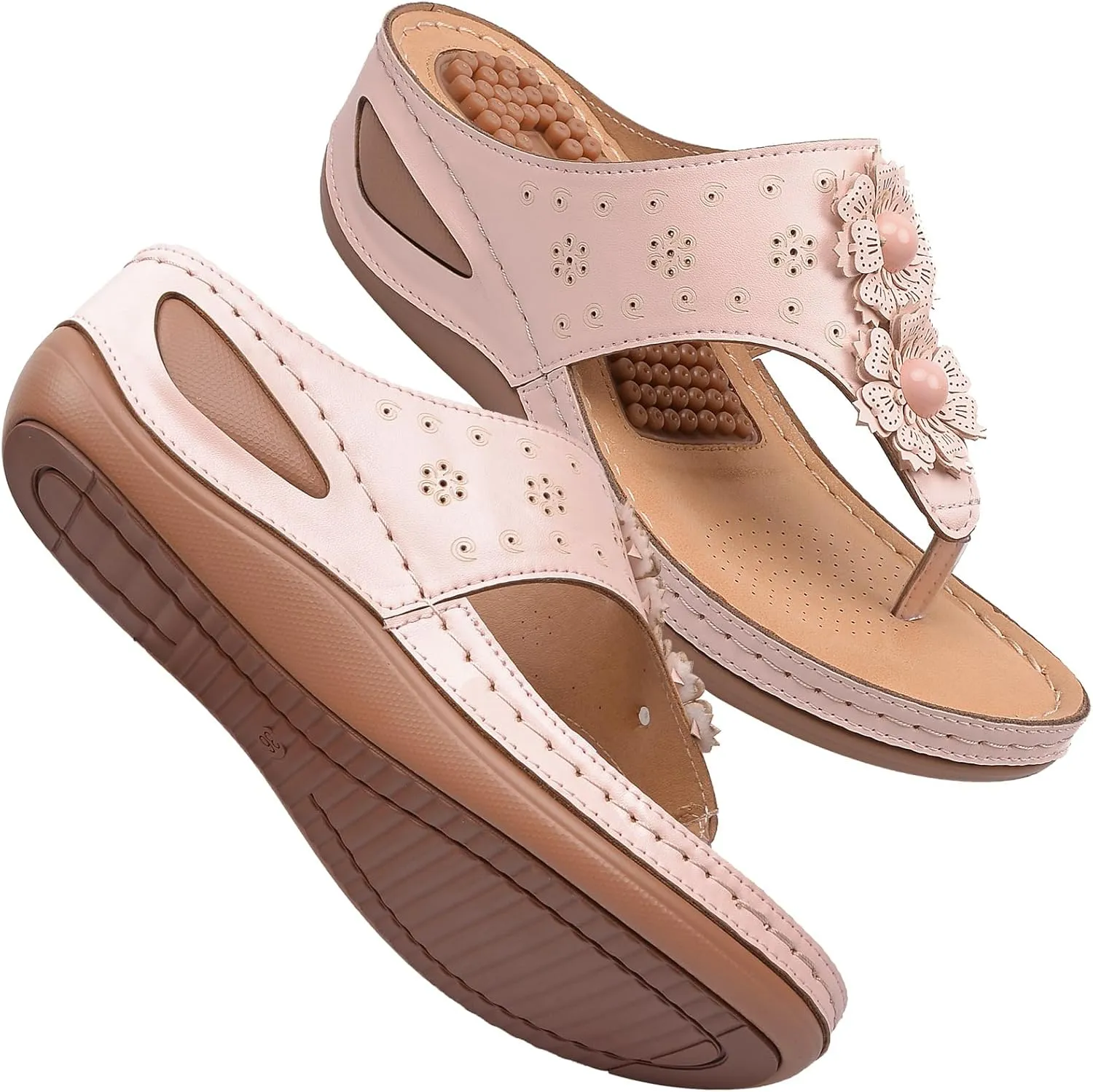 Womens Comfy Wedge Orthopedic Sandals Summer Platform Wedges Flower Comfortable Dressy Casual Beach Shoes Slides Walking Flip Flops for Women with Arch Support Breathable Lightweight Slippers
