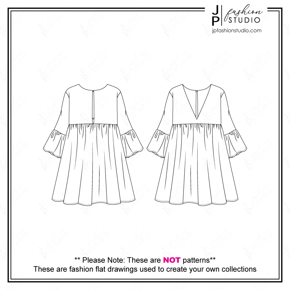 Women's Dresses Fashion Flat Sketches (2 Styles) / Fashion Technical Drawings / CAD Design / Vector Templates for Adobe Illustrator