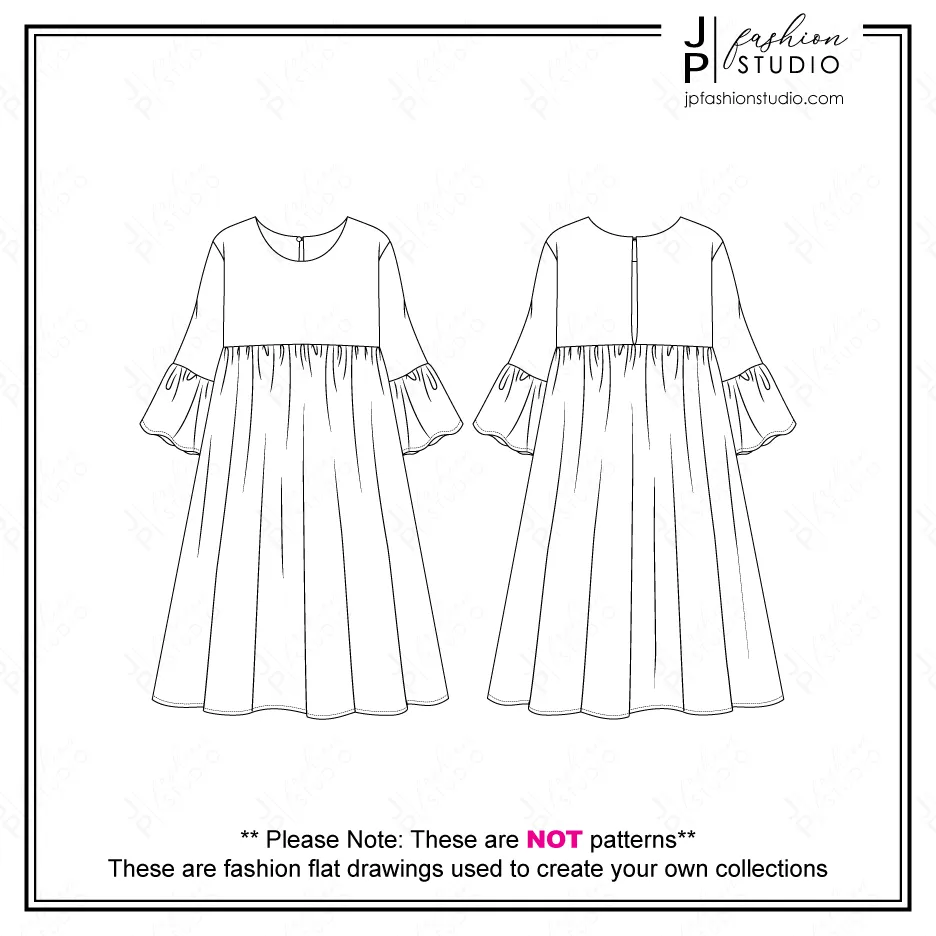 Women's Dresses Fashion Flat Sketches (2 Styles) / Fashion Technical Drawings / CAD Design / Vector Templates for Adobe Illustrator