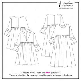 Women's Dresses Fashion Flat Sketches (2 Styles) / Fashion Technical Drawings / CAD Design / Vector Templates for Adobe Illustrator