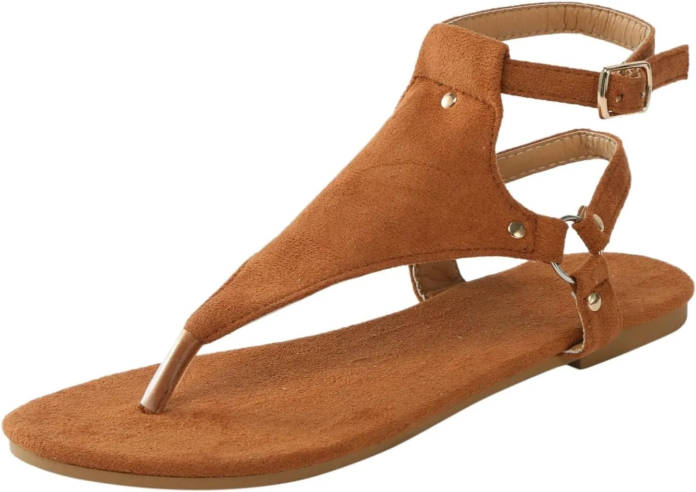 Womens Flat Sandals Comfortable Clip Toe Flip Flops Soft Cushion Summer T-Strap Thong Sandals with Ankle Strap Metal Buckle Ladies Fashion Shoes for Walking Beach
