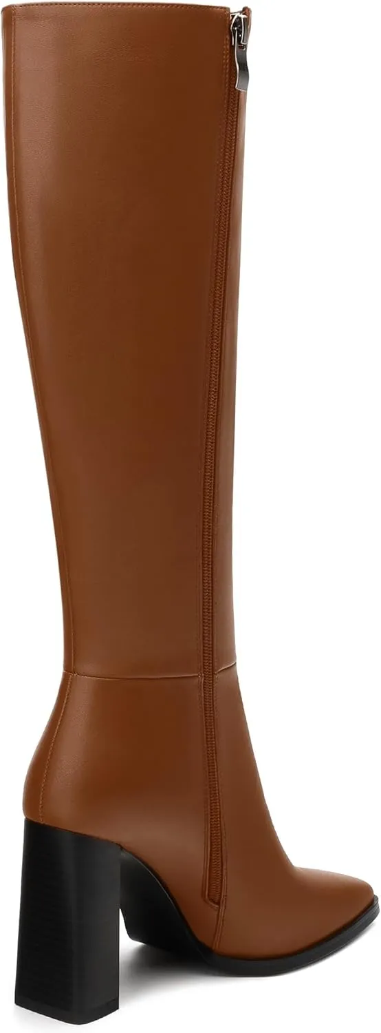Womens Knee High Boots, Square Toe High Chunky Heel Knee High Boots for Women Zipper 3.5"
