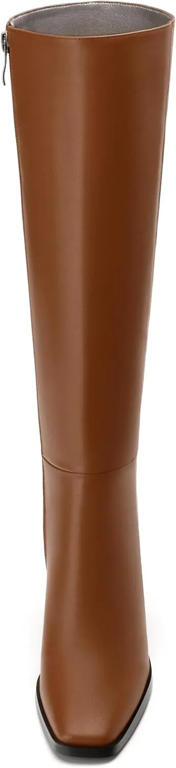 Womens Knee High Boots, Square Toe High Chunky Heel Knee High Boots for Women Zipper 3.5"