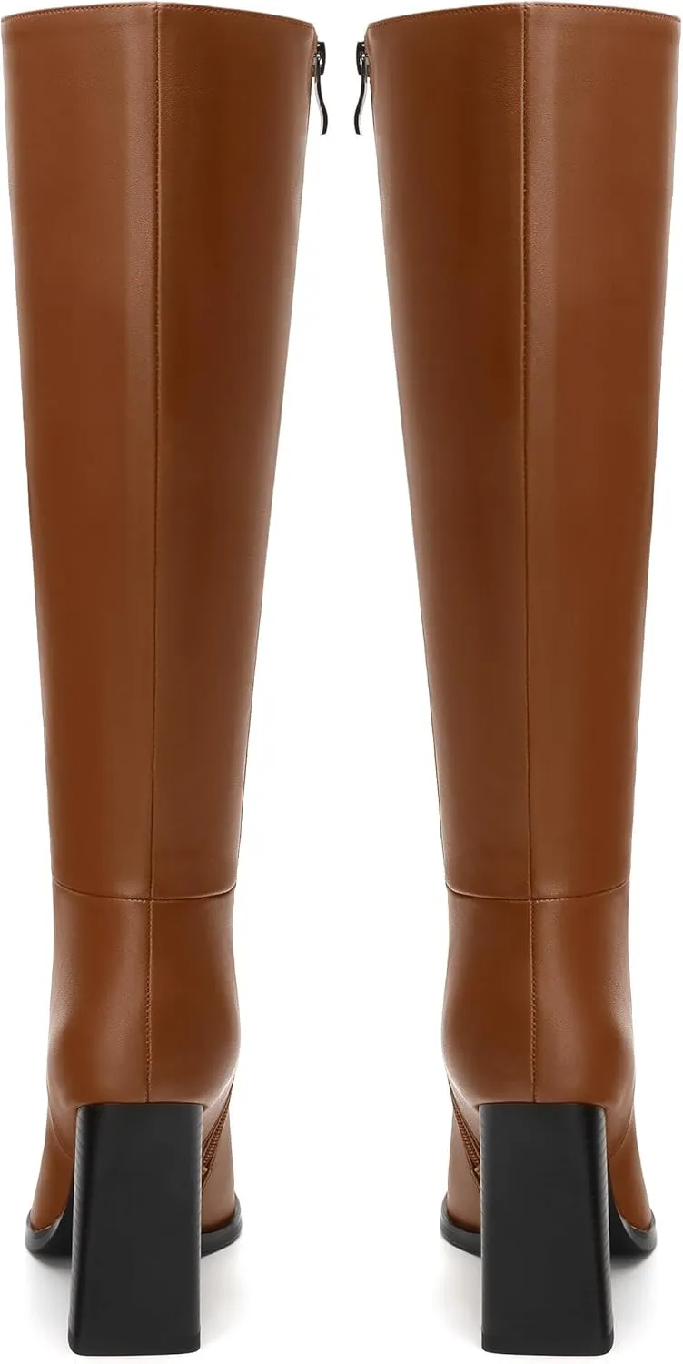 Womens Knee High Boots, Square Toe High Chunky Heel Knee High Boots for Women Zipper 3.5"