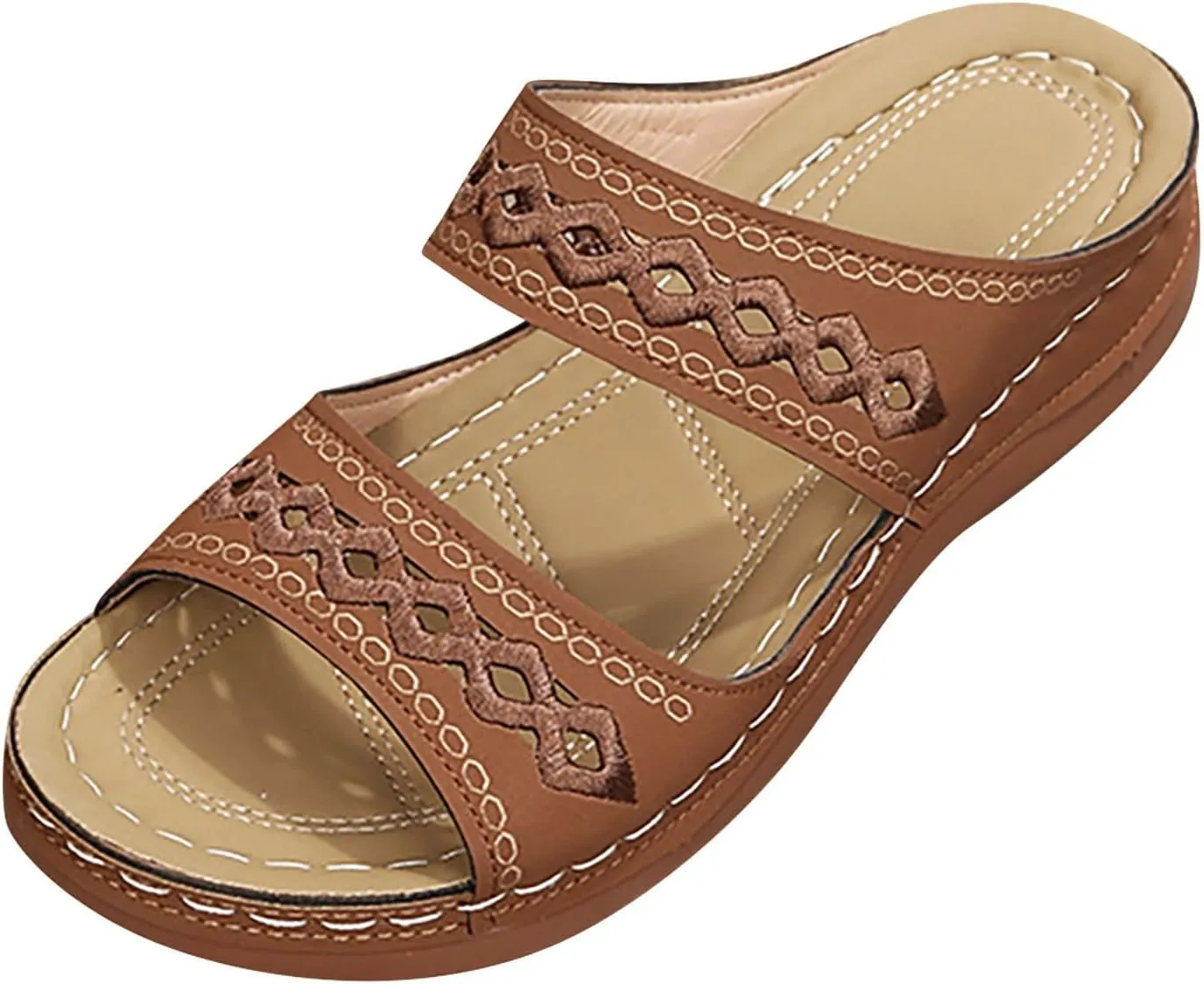 Womens Orthopedic Sandals Wide Width,Slip On Wedge Sandals for Women Arch Support Slides Lightweight Beach Sandals