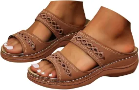 Womens Orthopedic Sandals Wide Width,Slip On Wedge Sandals for Women Arch Support Slides Lightweight Beach Sandals