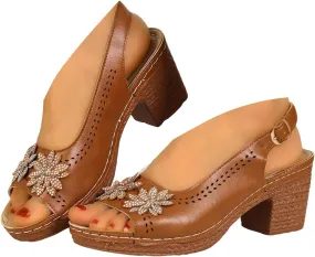 Women's Sandals, Womens Chunky Block Heels Peep Toe Flowers Sandals 2025 Summer Casual Ankle Strap Hollow Out Sandal